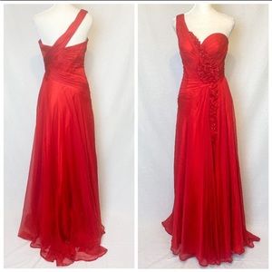 Mac Duggal One shoulder dress high slit gown